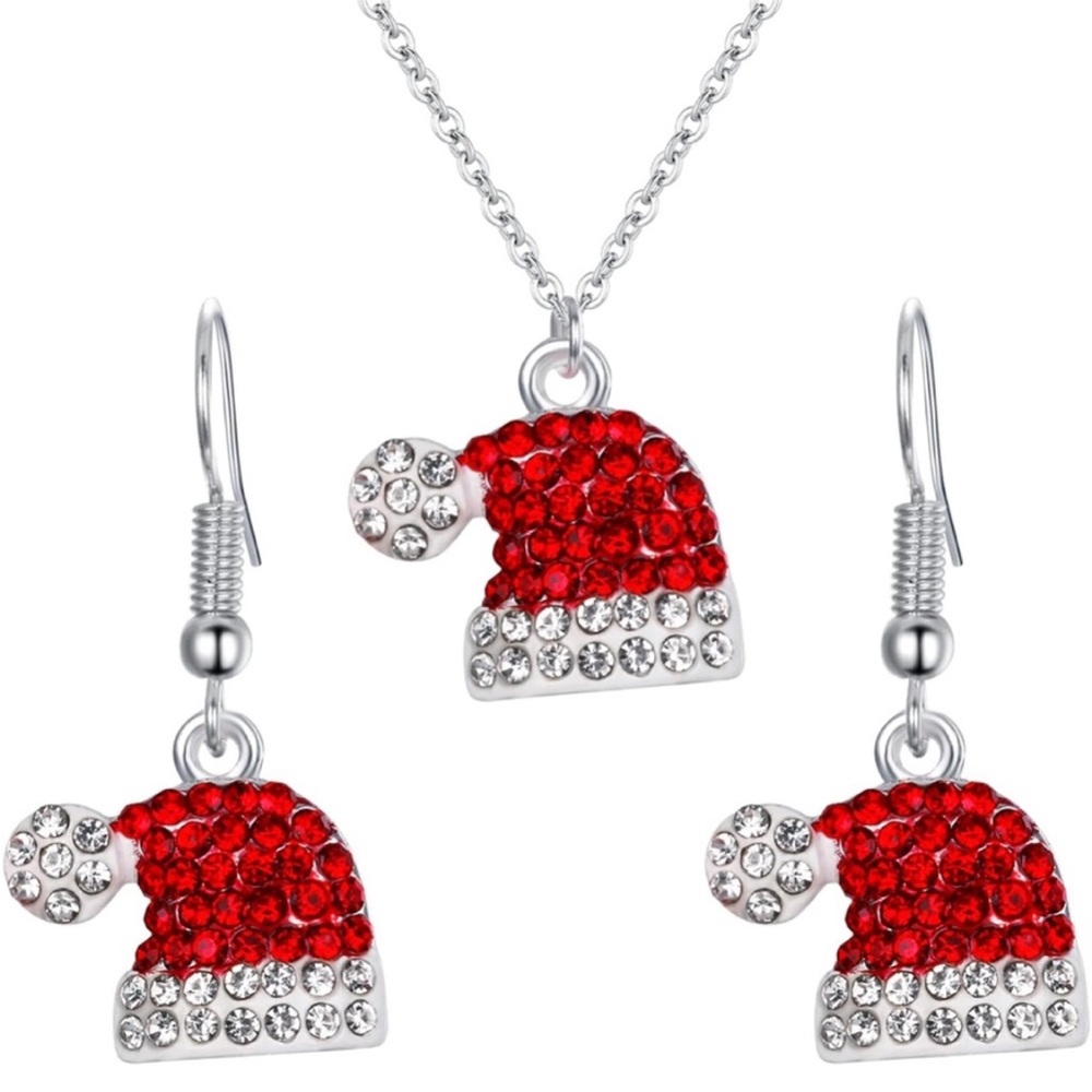 Festive Red and Silver Santa Hat Jewelry Set
